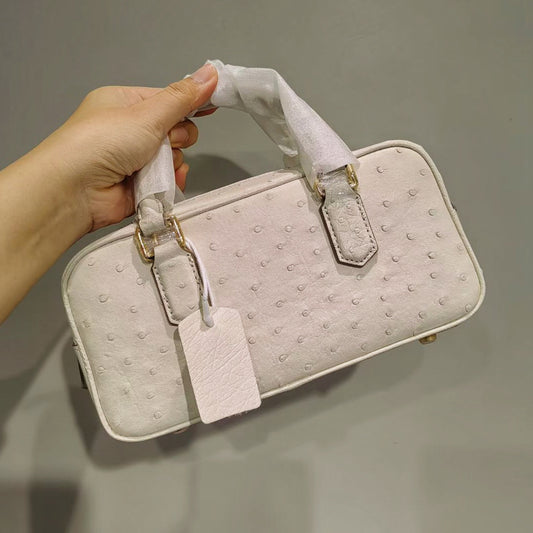 [PD1019] Handcrafted premium genuine ostrich leather elegant Boston crossbody bag 22cm PD1019