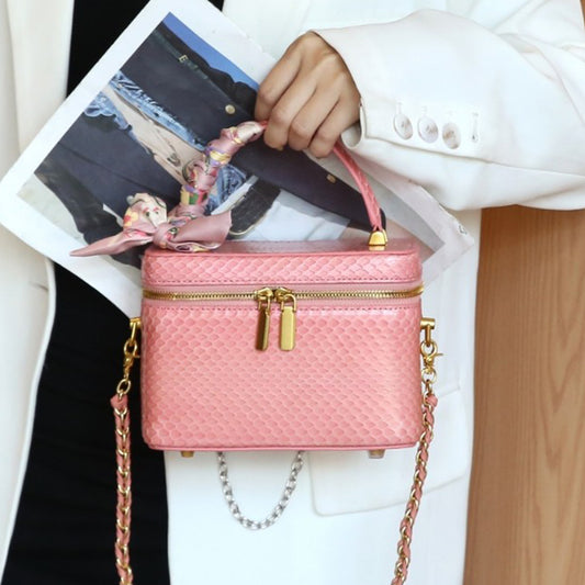 [PD1020] Real Snakeskin Box chain strap crossbody handbag can fit cellphone everyday bag 18cm PD1020