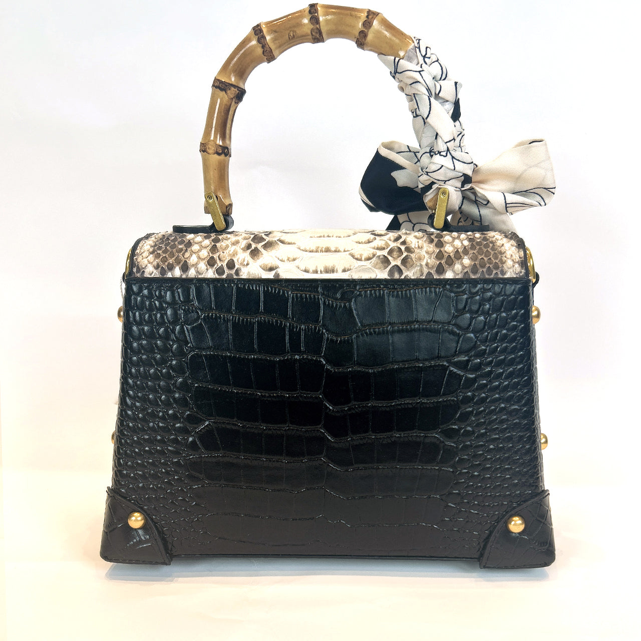 [PD1021] Women's Top-Handle Flap Bag in Full-Grain Cowhide & Snakeskin PD1021