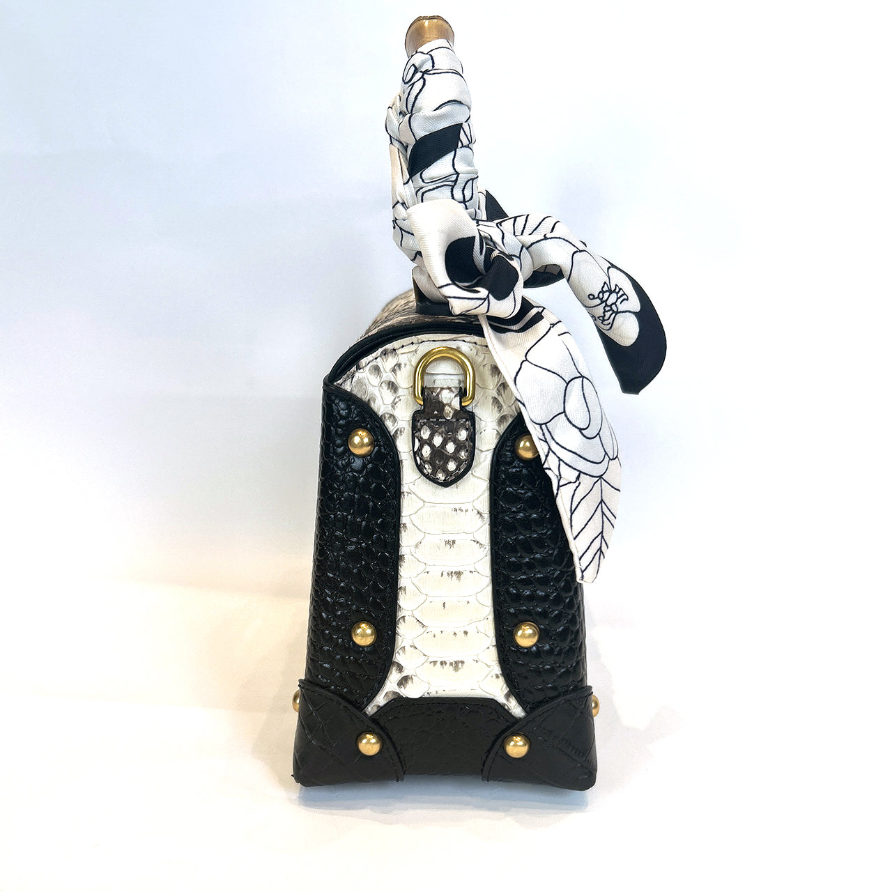 [PD1021] Women's Top-Handle Flap Bag in Full-Grain Cowhide & Snakeskin PD1021