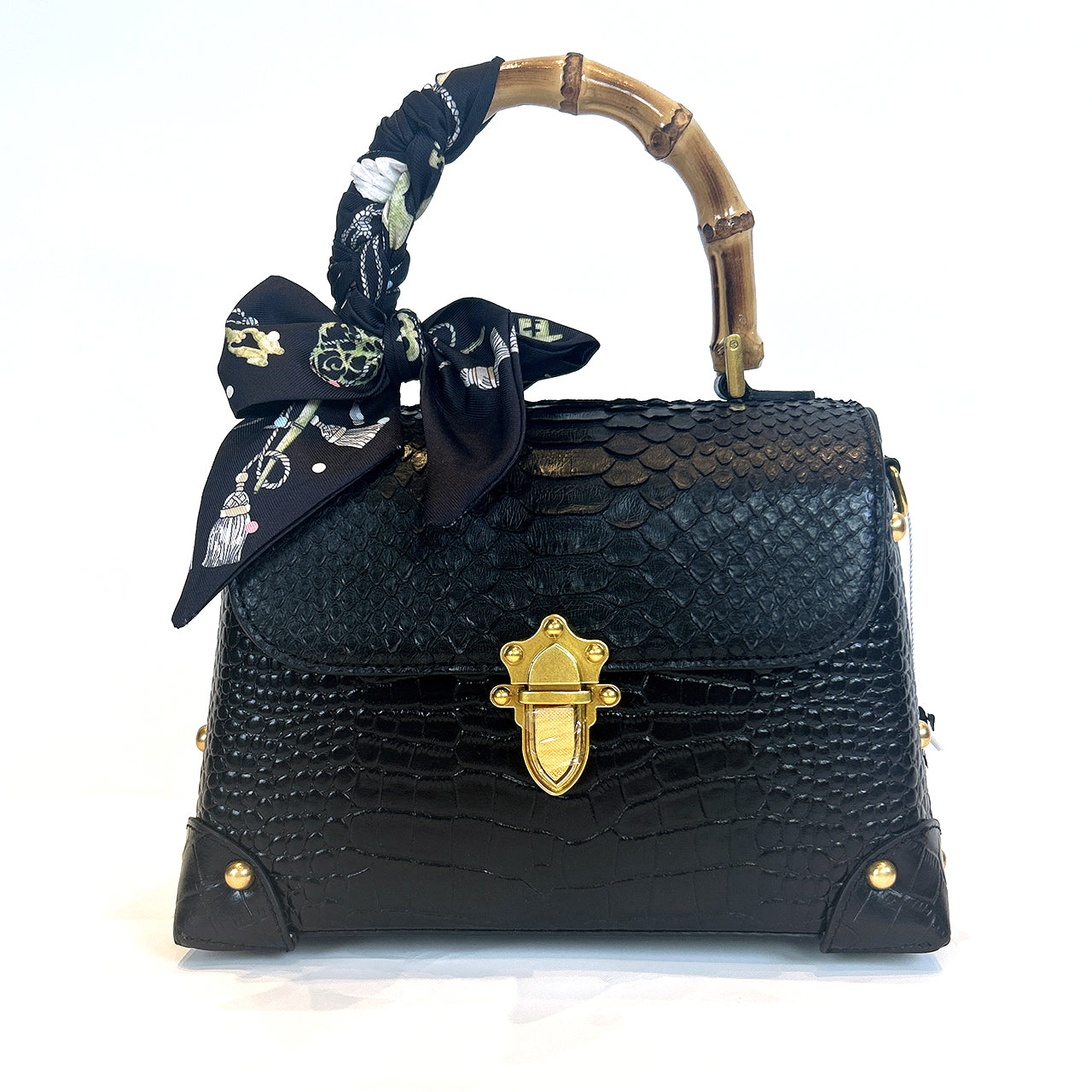 [PD1021] Women's Top-Handle Flap Bag in Full-Grain Cowhide & Snakeskin PD1021