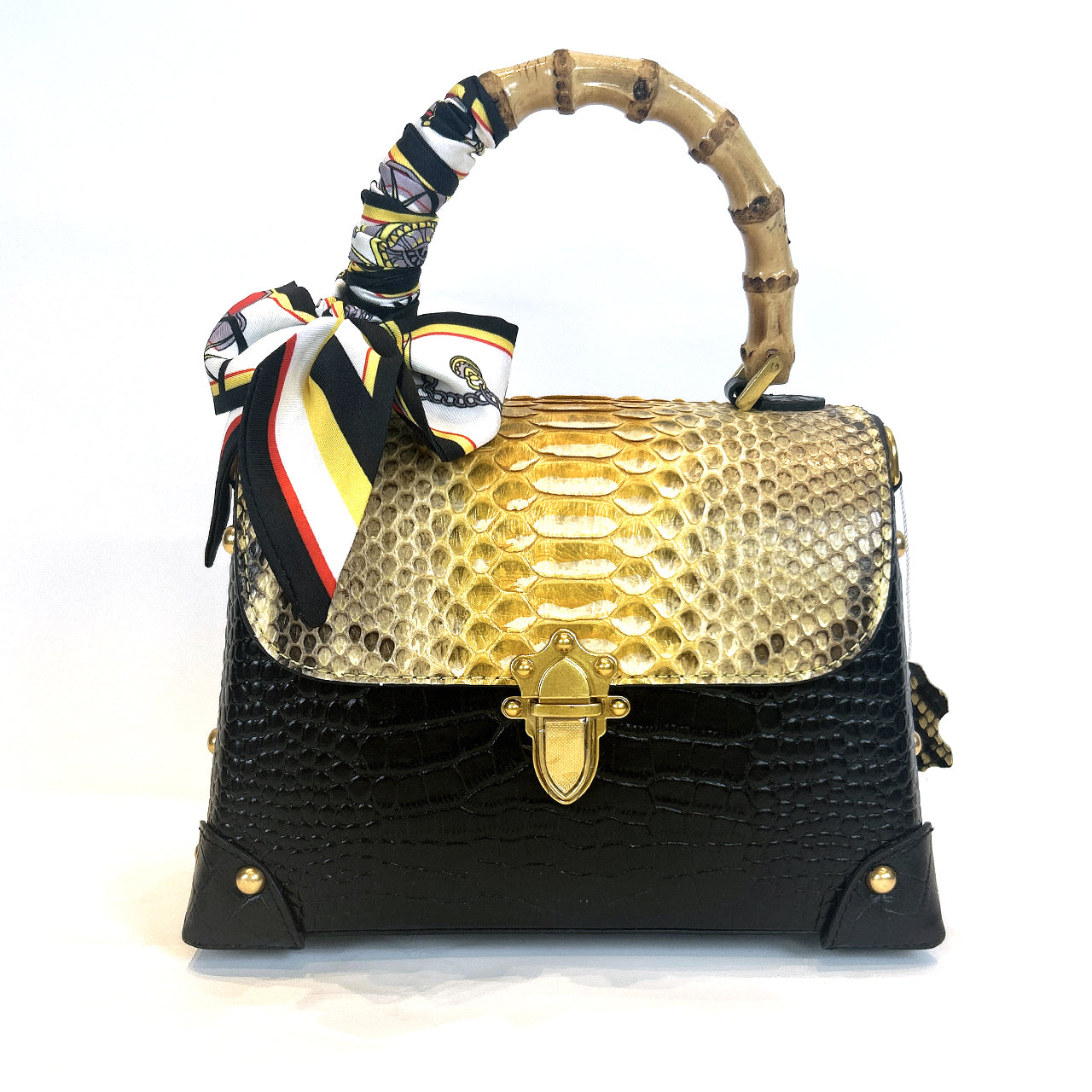 [PD1021] Women's Top-Handle Flap Bag in Full-Grain Cowhide & Snakeskin PD1021