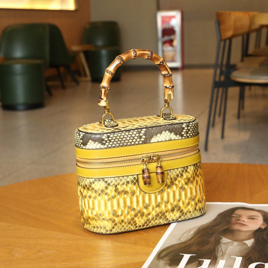 [PD1022] Full real Snakeskin handcrafted real bamboo crossbody handbag unique 19cm can fit cellphone PD1022