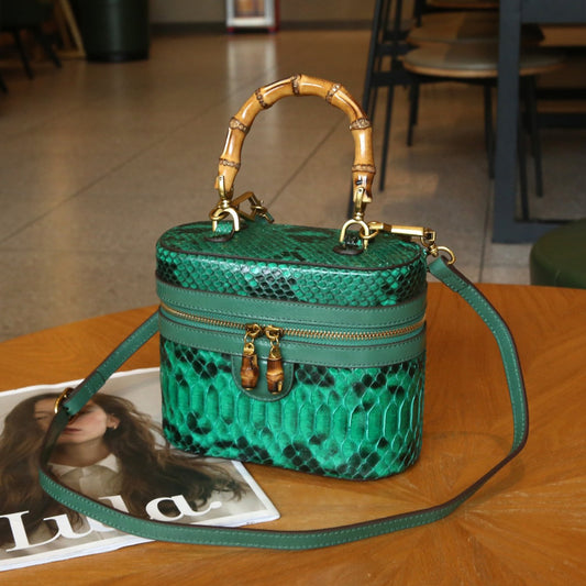 [PD1022] Full real Snakeskin handcrafted real bamboo crossbody handbag unique 19cm can fit cellphone PD1022