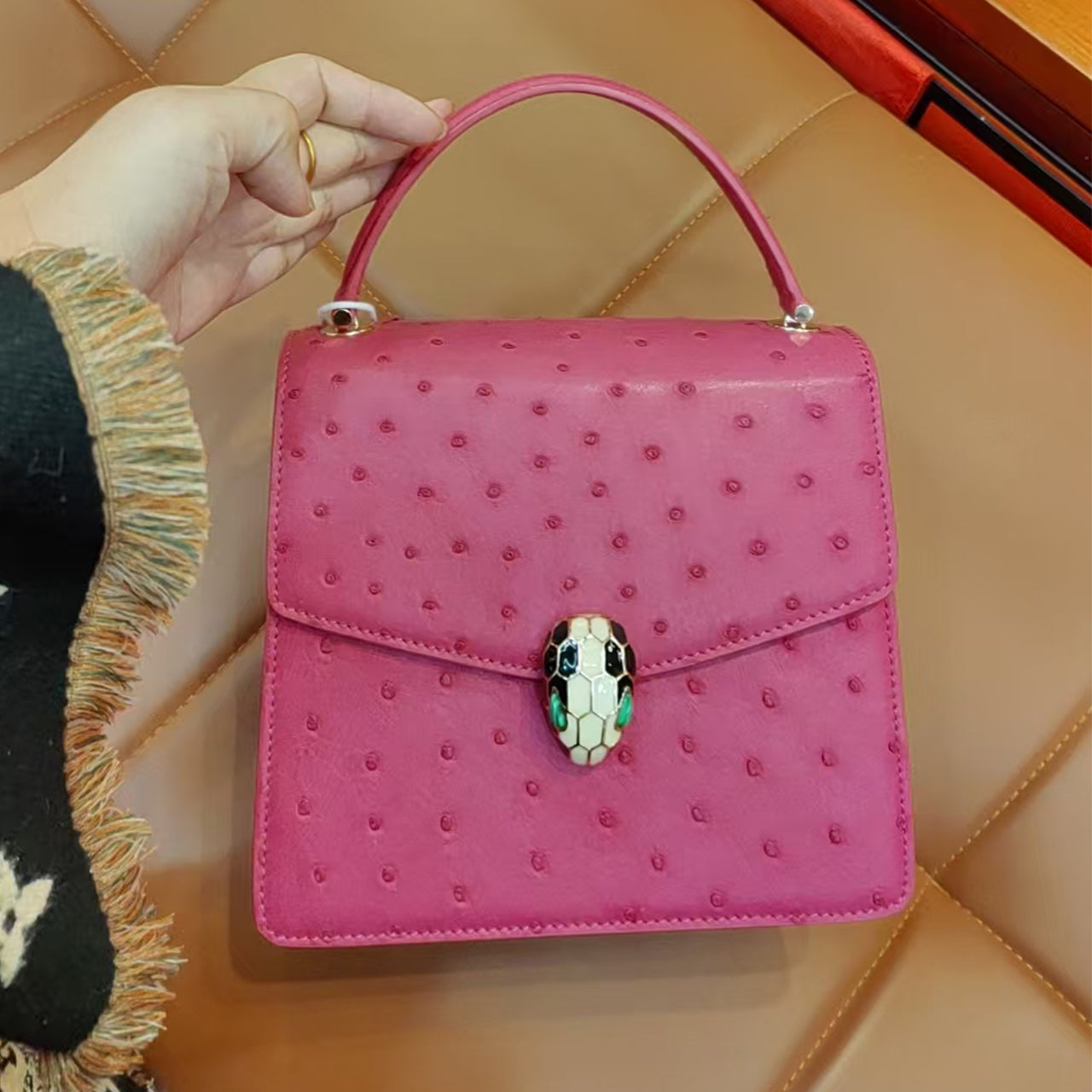 [PD1023] Full original Orstrich leather handmade 20cm crossbody handbag delicate gift PD1023