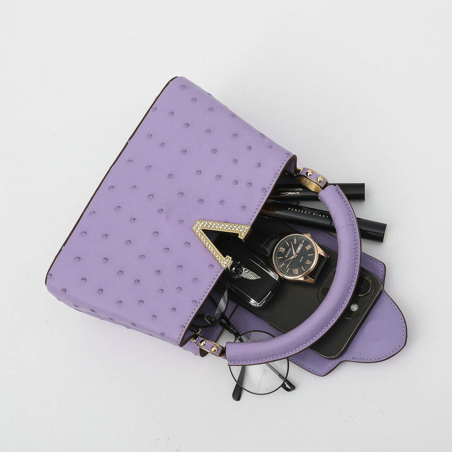 [PD1036] Size 21cm handmade genuine Orstrich full leather small V style handbag crossbody sling bag PD1036