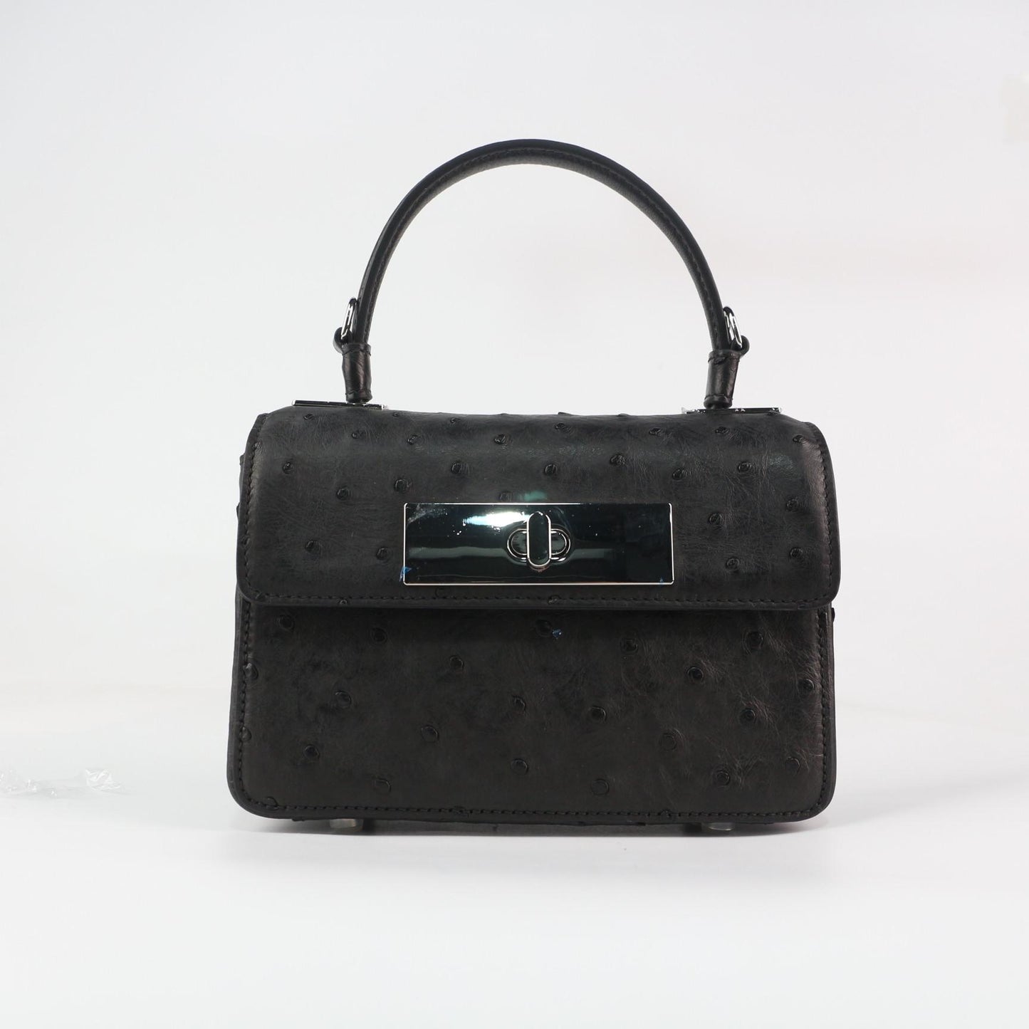 [PD1048] Luxury Grade Ostrich Leather Women's Top Flap Handbag Genuine Leather Crossbody Bag Shoulder Bag 18cm PD1048