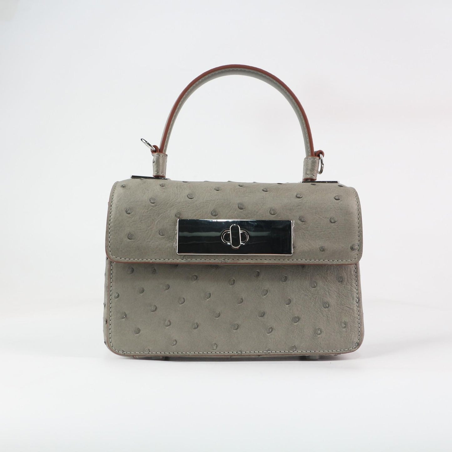 [PD1048] Luxury Grade Ostrich Leather Women's Top Flap Handbag Genuine Leather Crossbody Bag Shoulder Bag 18cm PD1048