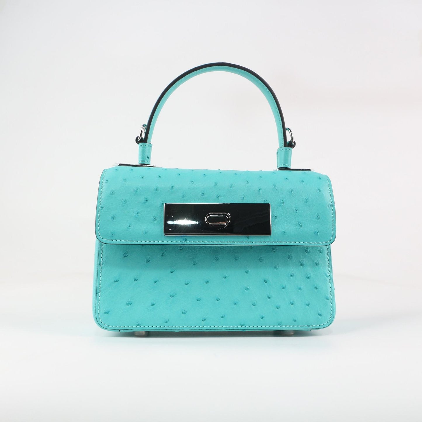 [PD1048] Luxury Grade Ostrich Leather Women's Top Flap Handbag Genuine Leather Crossbody Bag Shoulder Bag 18cm PD1048