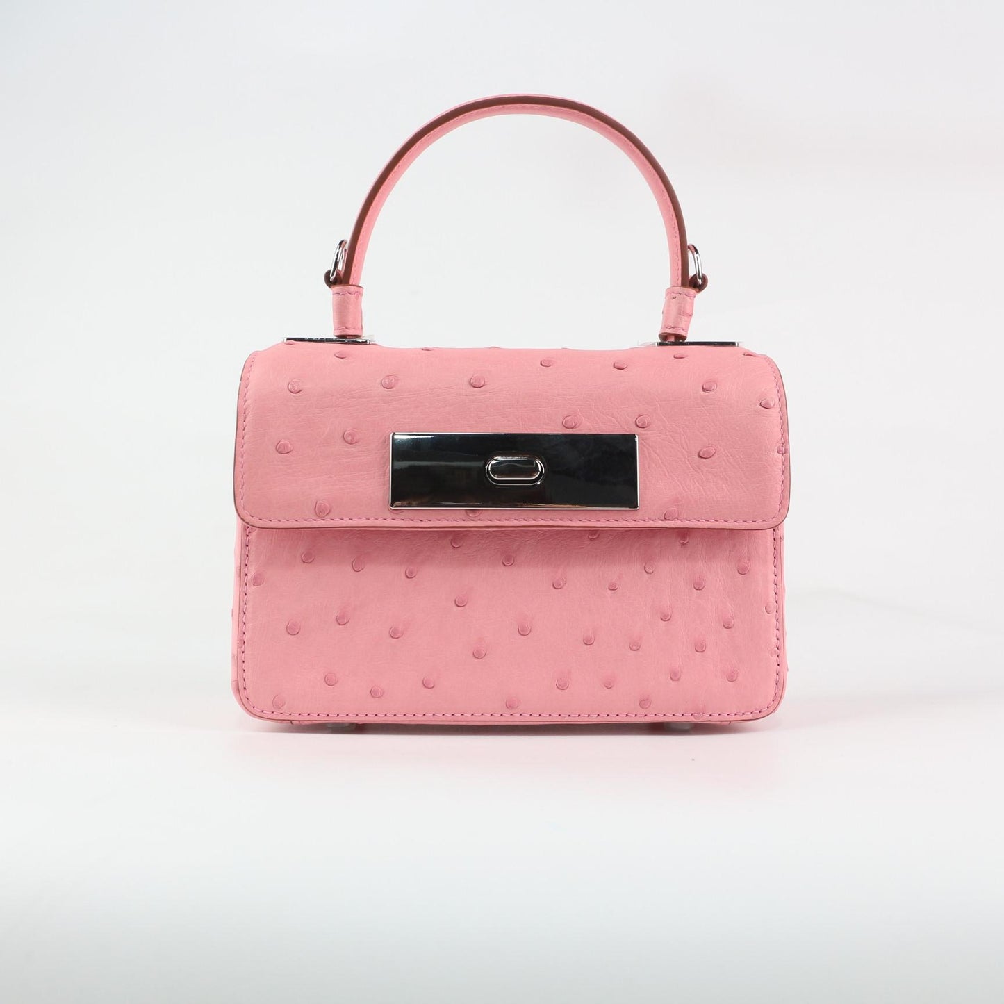 [PD1048] Luxury Grade Ostrich Leather Women's Top Flap Handbag Genuine Leather Crossbody Bag Shoulder Bag 18cm PD1048