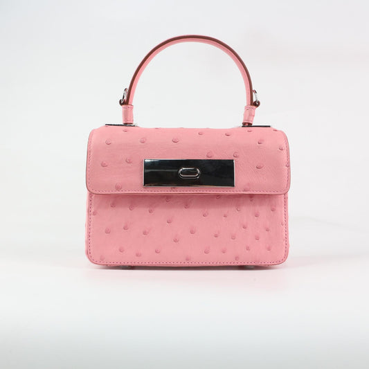 [PD1048] Luxury Grade Ostrich Leather Women's Top Flap Handbag Genuine Leather Crossbody Bag Shoulder Bag 18cm PD1048
