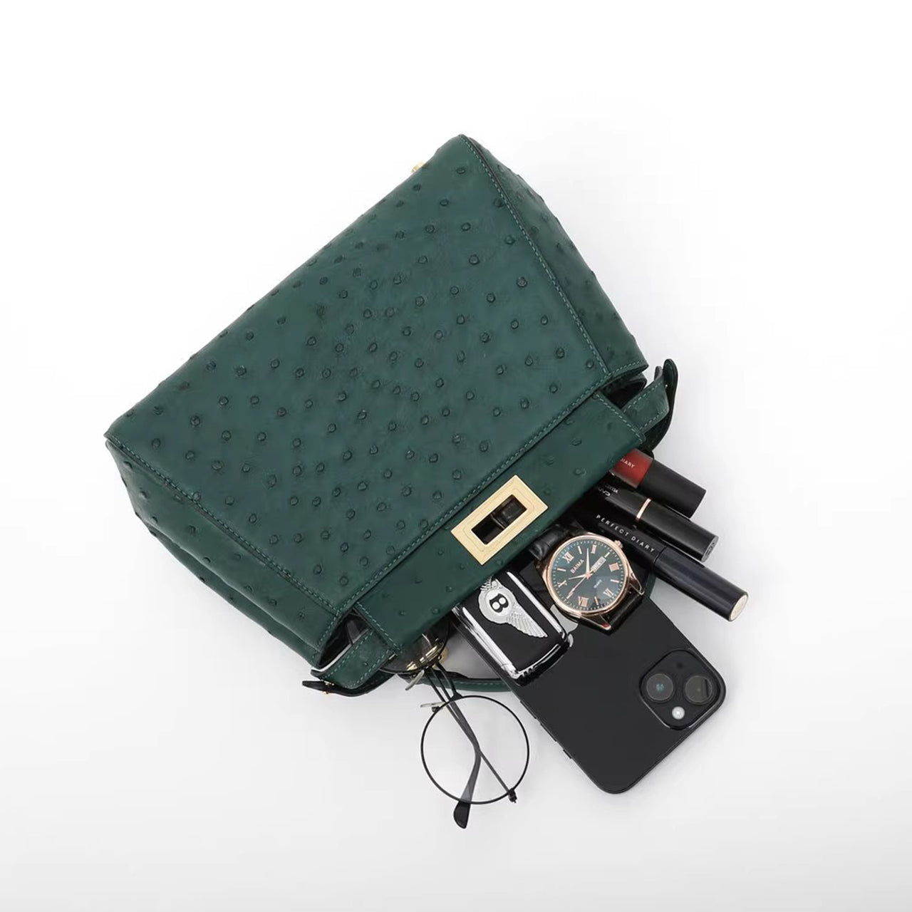 [PD1049] Luxury Women's Ostrich Leather Handbag & Crossbody Bag PD1049