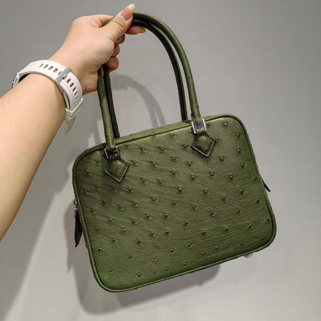 [PD1061] High end Handmade wax stitches premium Full Orstrich leather Plume style crossbody handbag  PD1061