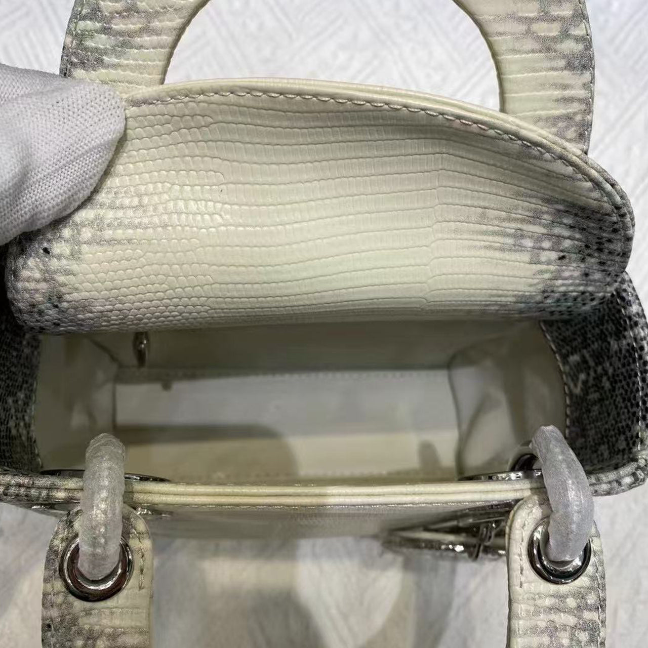 [PD1063] Lizard printed top grain cowhide leather lady bag crossbody size 20cm silver hardware PD1063