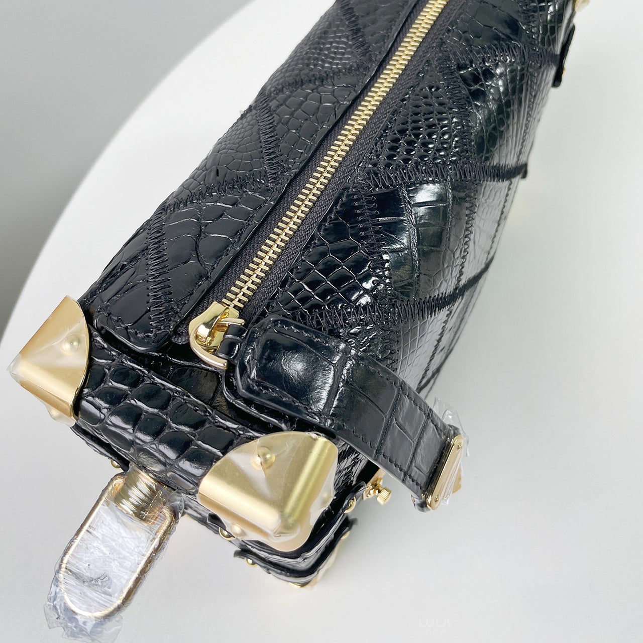 [PD1071] Genuine crocodile leather handmade woven trunk Boston bag  PD1071