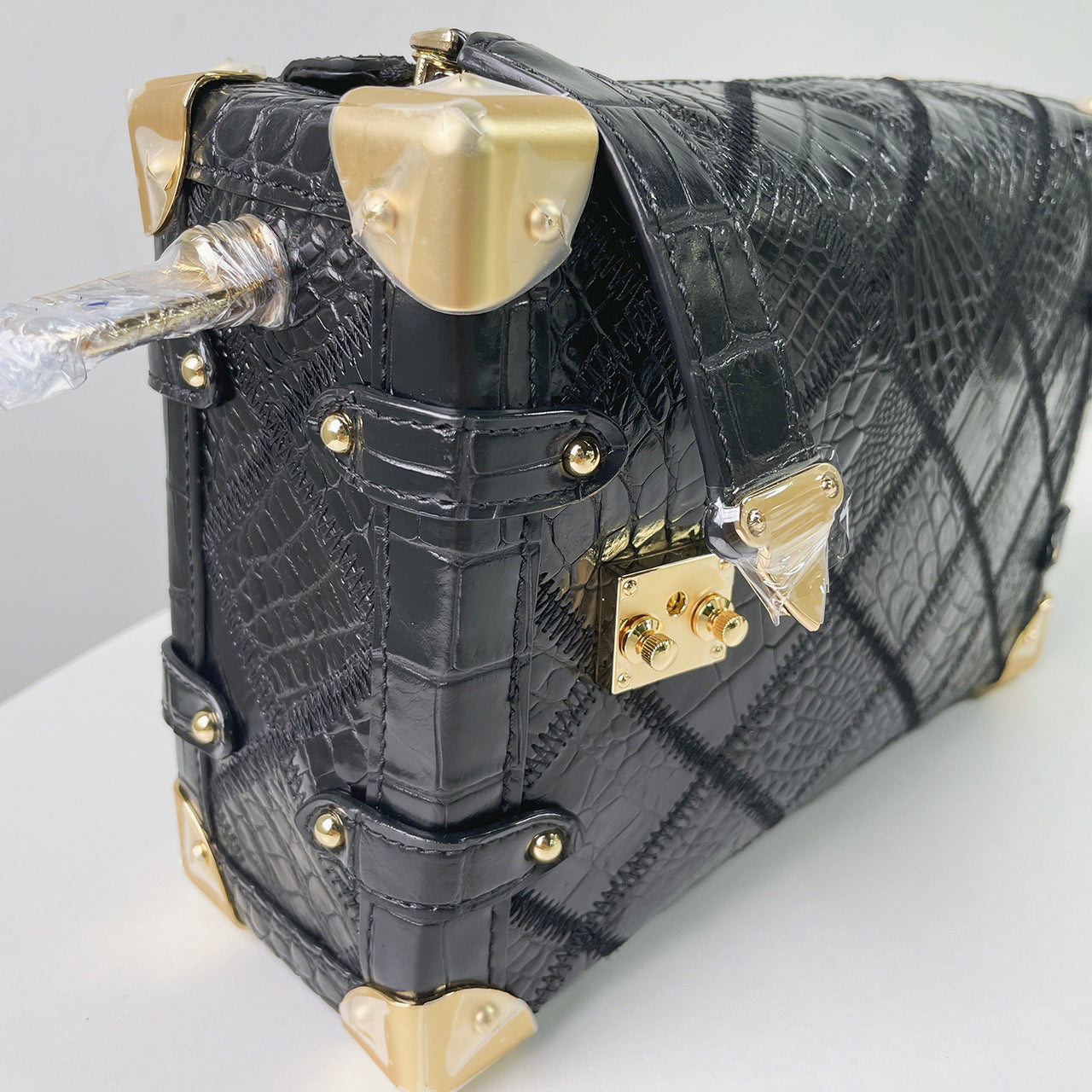 [PD1071] Genuine crocodile leather handmade woven trunk Boston bag  PD1071