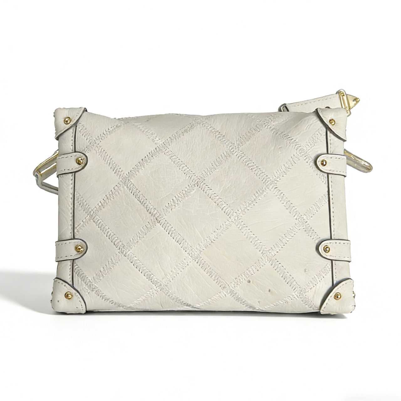 [PD1070] 23.5cm handmade genuine Orstrich leather roomy trunk gold hardware diamond quilted long strap sling crossbody underarm lightweight  PD1070