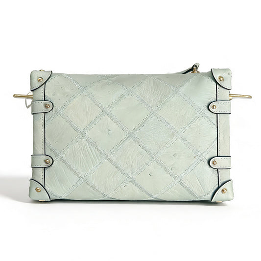 [PD1070] 23.5cm handmade genuine Orstrich leather roomy trunk gold hardware diamond quilted long strap sling crossbody underarm lightweight  PD1070