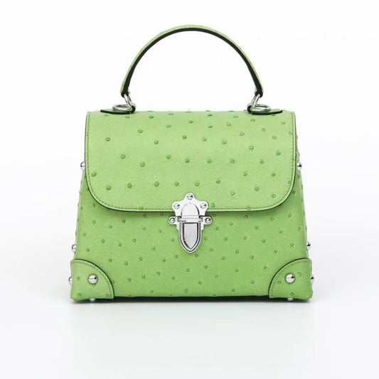 [PD1074] Luxury High-Grade Ostrich Leather Handheld Flip Cover Bag – Women’s Top Handle Bag, Shoulder Bag, Crossbody Bag PD1074
