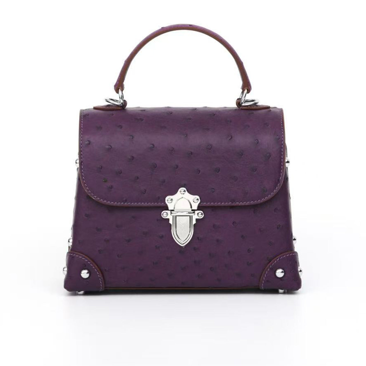 [PD1074] Luxury High-Grade Ostrich Leather Handheld Flip Cover Bag – Women’s Top Handle Bag, Shoulder Bag, Crossbody Bag PD1074