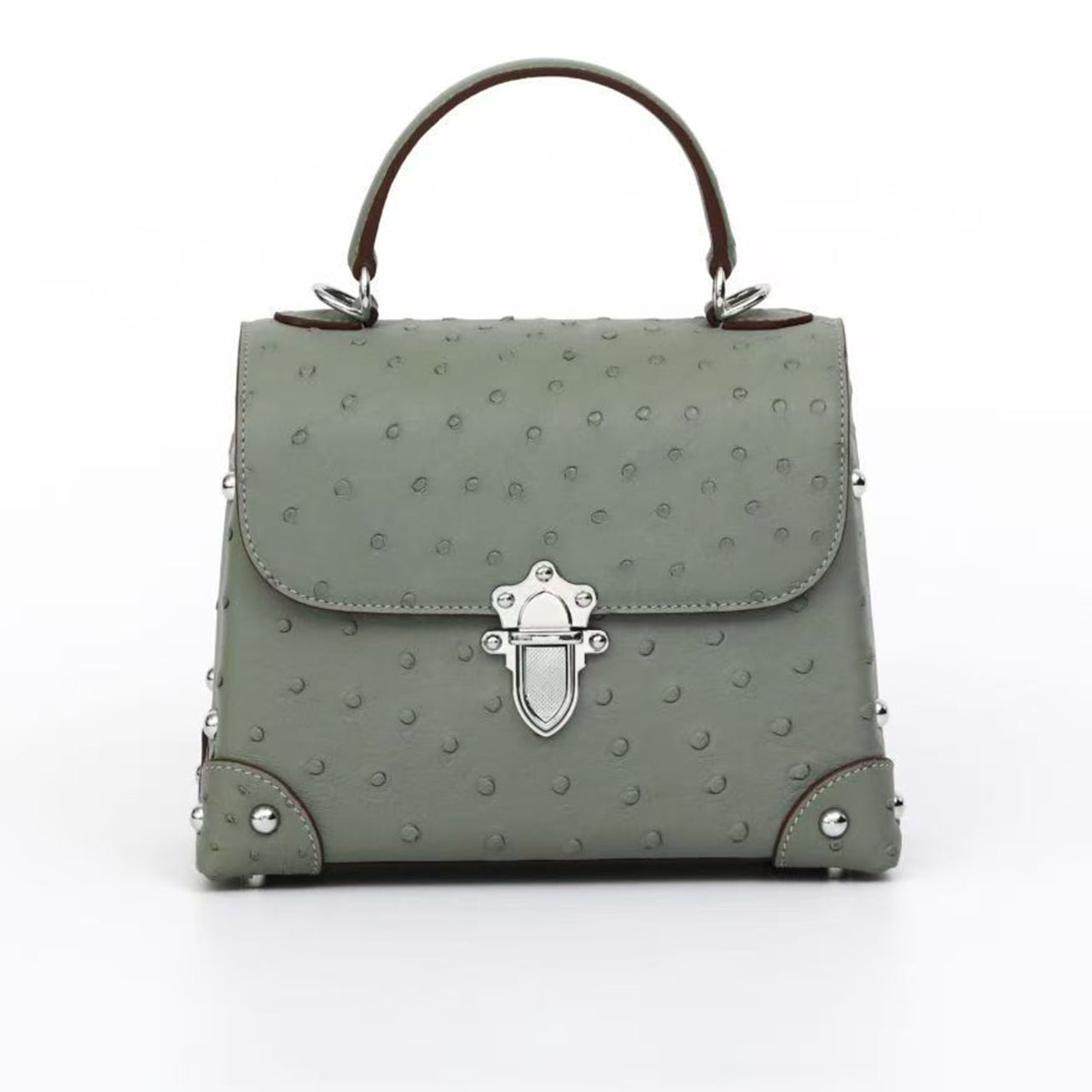 [PD1074] Luxury High-Grade Ostrich Leather Handheld Flip Cover Bag – Women’s Top Handle Bag, Shoulder Bag, Crossbody Bag PD1074