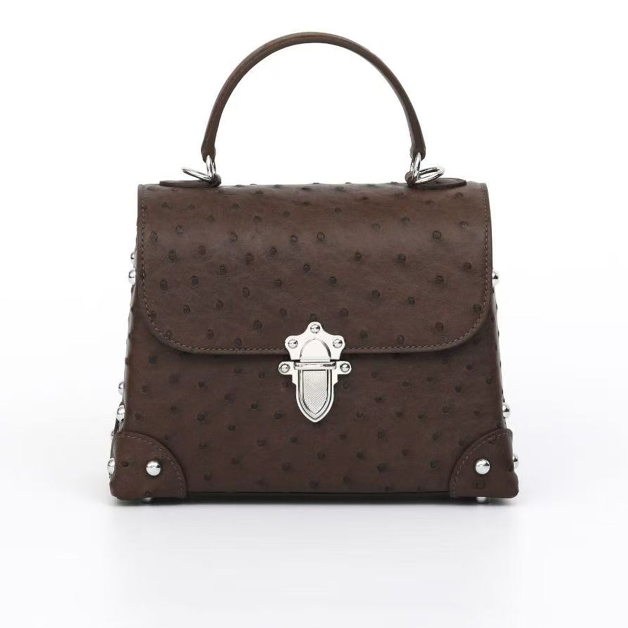 [PD1074] Luxury High-Grade Ostrich Leather Handheld Flip Cover Bag – Women’s Top Handle Bag, Shoulder Bag, Crossbody Bag PD1074