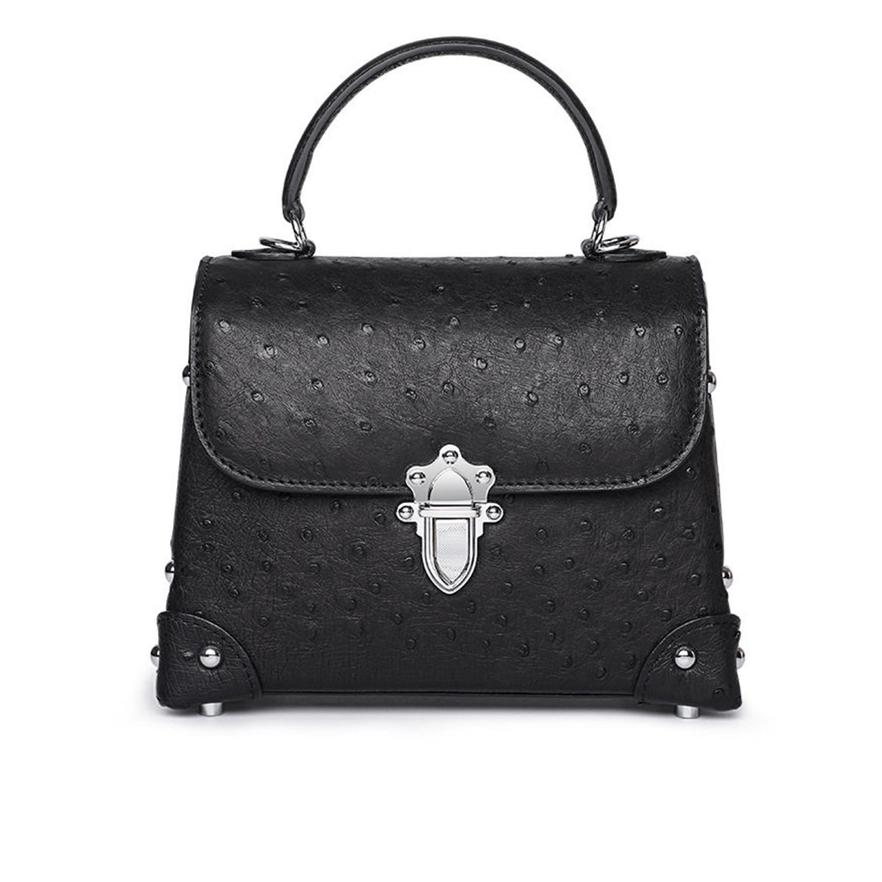 [PD1074] Luxury High-Grade Ostrich Leather Handheld Flip Cover Bag – Women’s Top Handle Bag, Shoulder Bag, Crossbody Bag PD1074