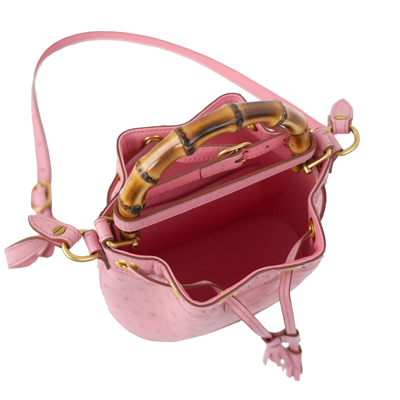 [PD1075] Handmade genuine Orstrich leather bucket bag bamboo style 19cm can fit cp long strap shoulder crossbody sling handbag  PD1075