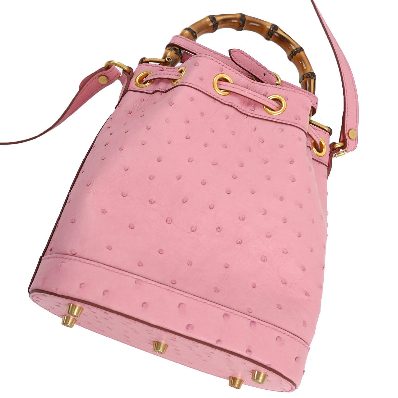 [PD1075] Handmade genuine Orstrich leather bucket bag bamboo style 19cm can fit cp long strap shoulder crossbody sling handbag  PD1075