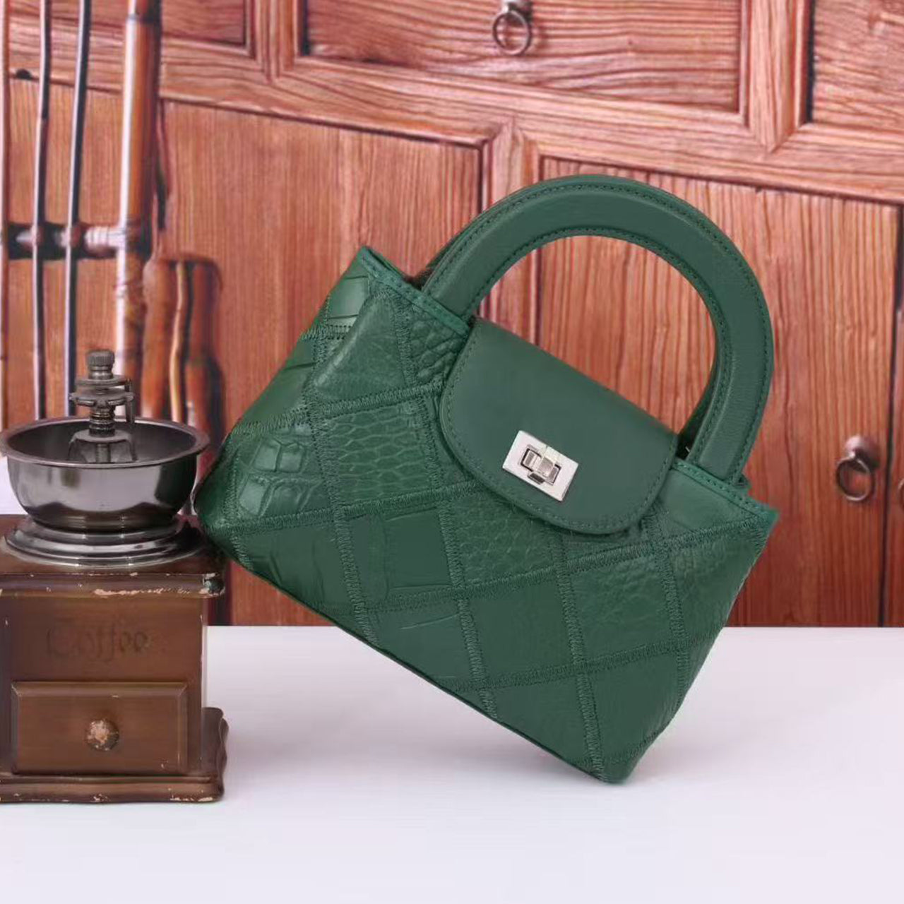 [PD1077] Handmade genuine crocodile leather nano style 19cm long chain strap crossbody handbag PD1077