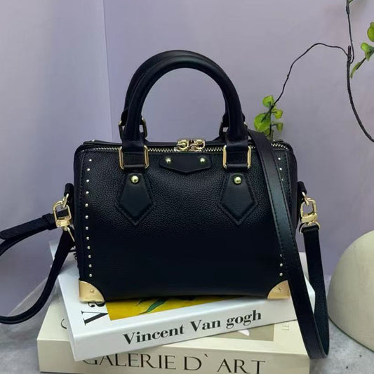 [PD1084] High-Quality Top-Grain Cowhide Leather Women's Boston Bag - Genuine Leather Tote Bag, Classic Crossbody Shoulder Bag PD1084