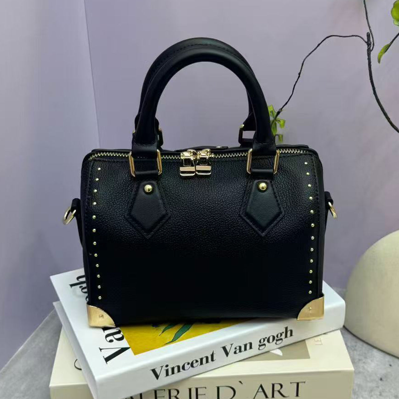 [PD1084] High-Quality Top-Grain Cowhide Leather Women's Boston Bag - Genuine Leather Tote Bag, Classic Crossbody Shoulder Bag PD1084