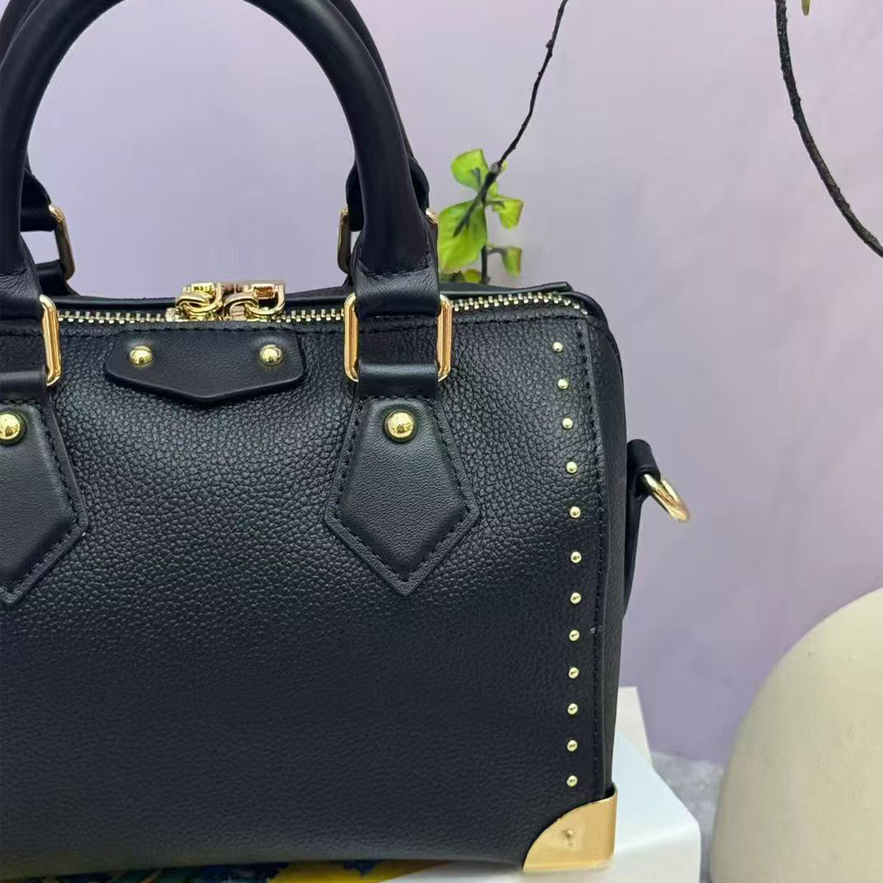 [PD1084] High-Quality Top-Grain Cowhide Leather Women's Boston Bag - Genuine Leather Tote Bag, Classic Crossbody Shoulder Bag PD1084