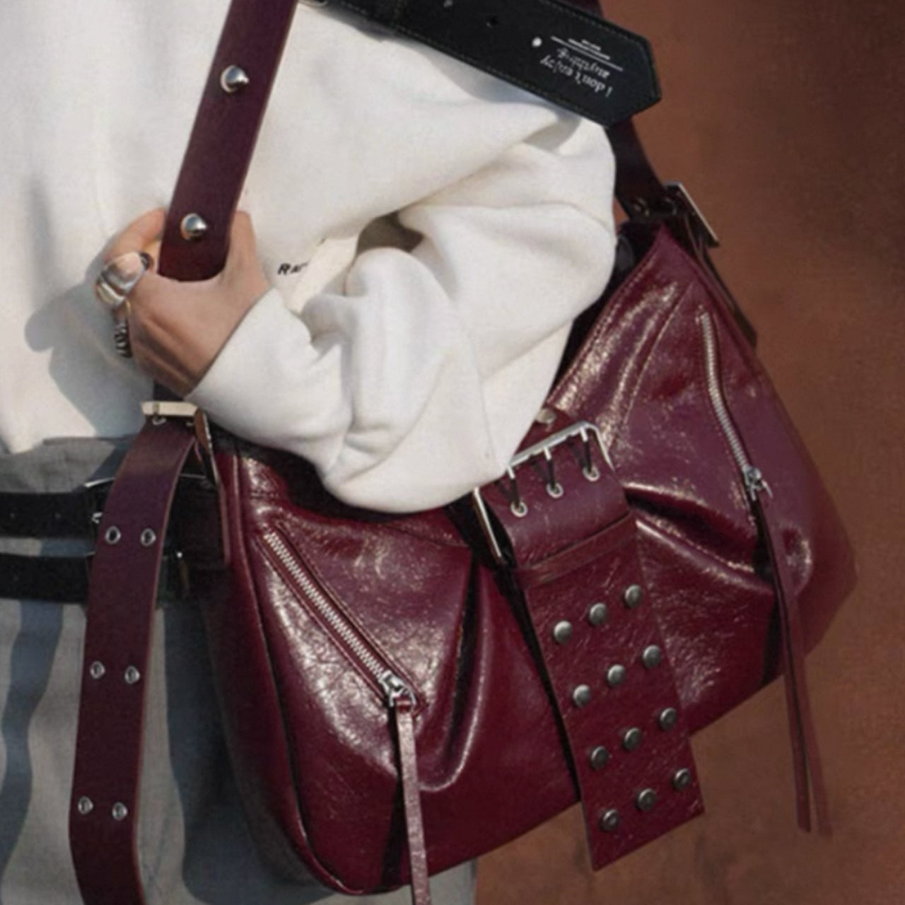 [PD1087]38cm high fashion self designed Large size oil waxed cowhide leather shoulder bag crossbody silverware  PD1087