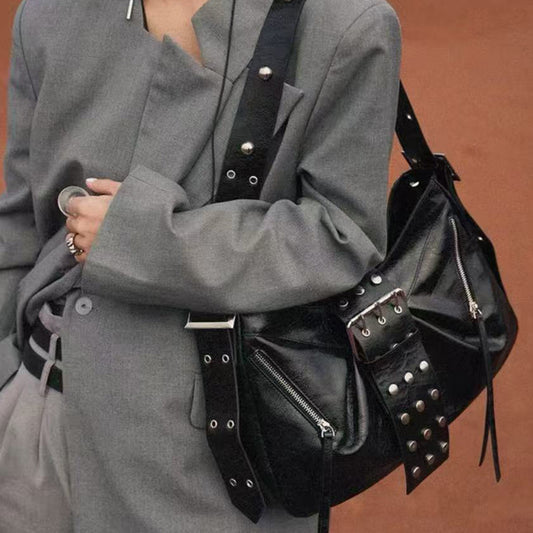 [PD1087]38cm high fashion self designed Large size oil waxed cowhide leather shoulder bag crossbody silverware  PD1087