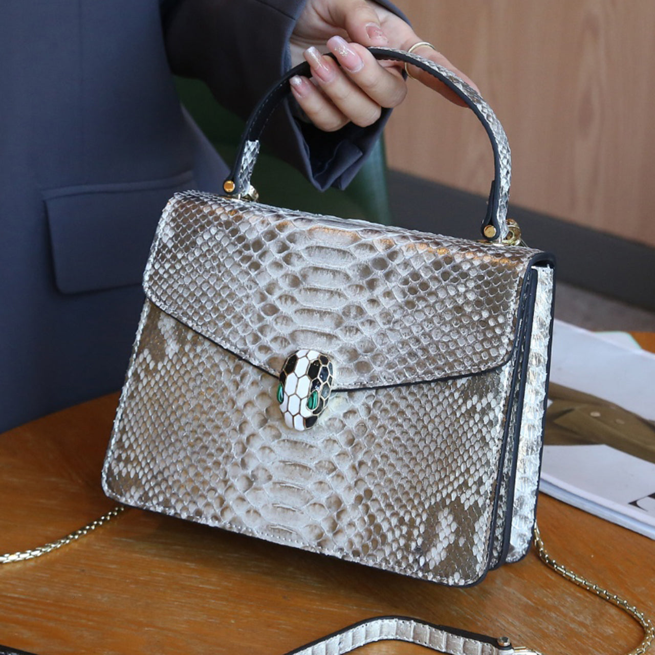 [PD1092] Luxury grade handmade full genuine snakeskin with long strap handbag crossbody sling 22cm full leather lining for events PD1092