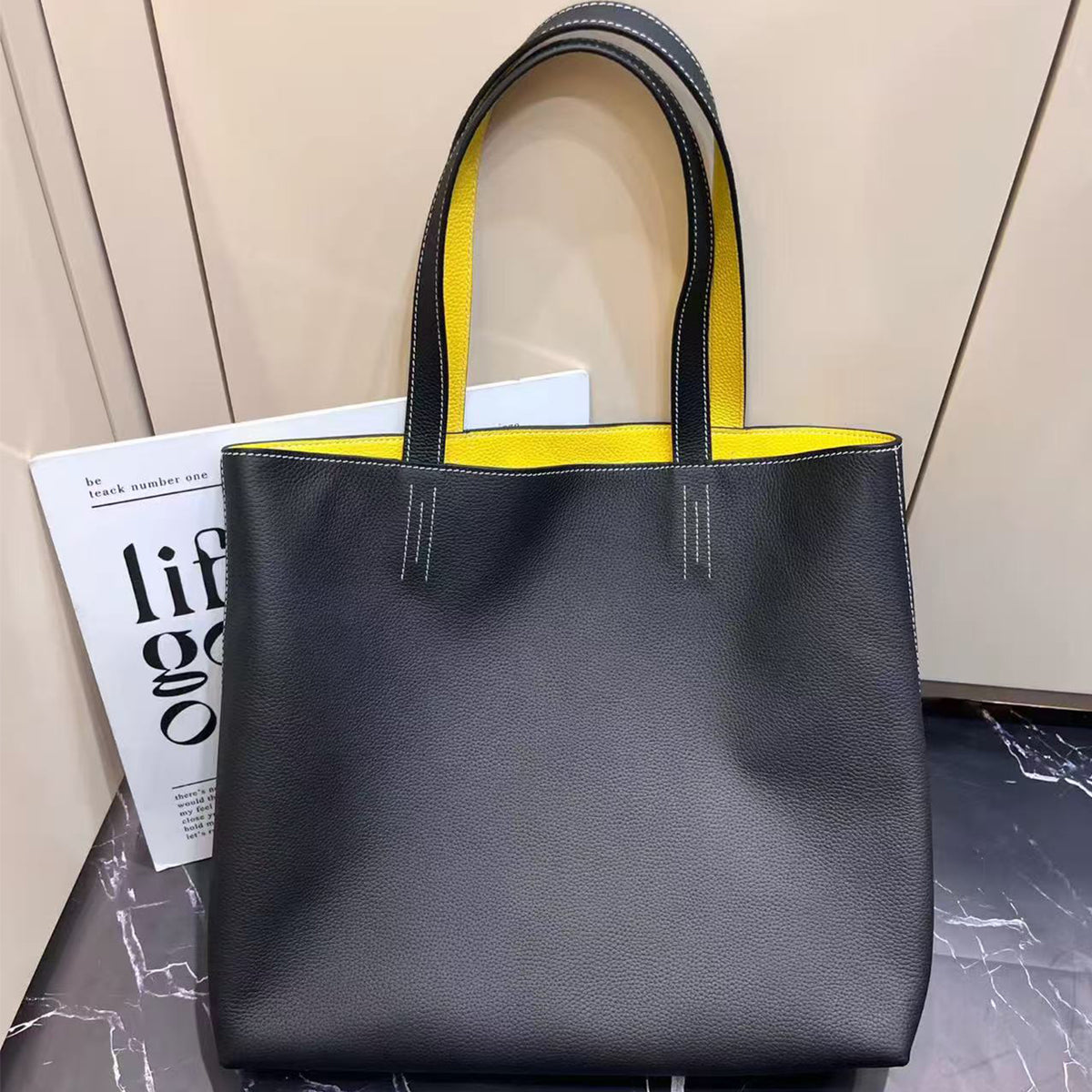 PD1095] 36cm Large Top-Grain Cowhide Leather Tote Bag, Double-Sided Shoulder Bag PD1095