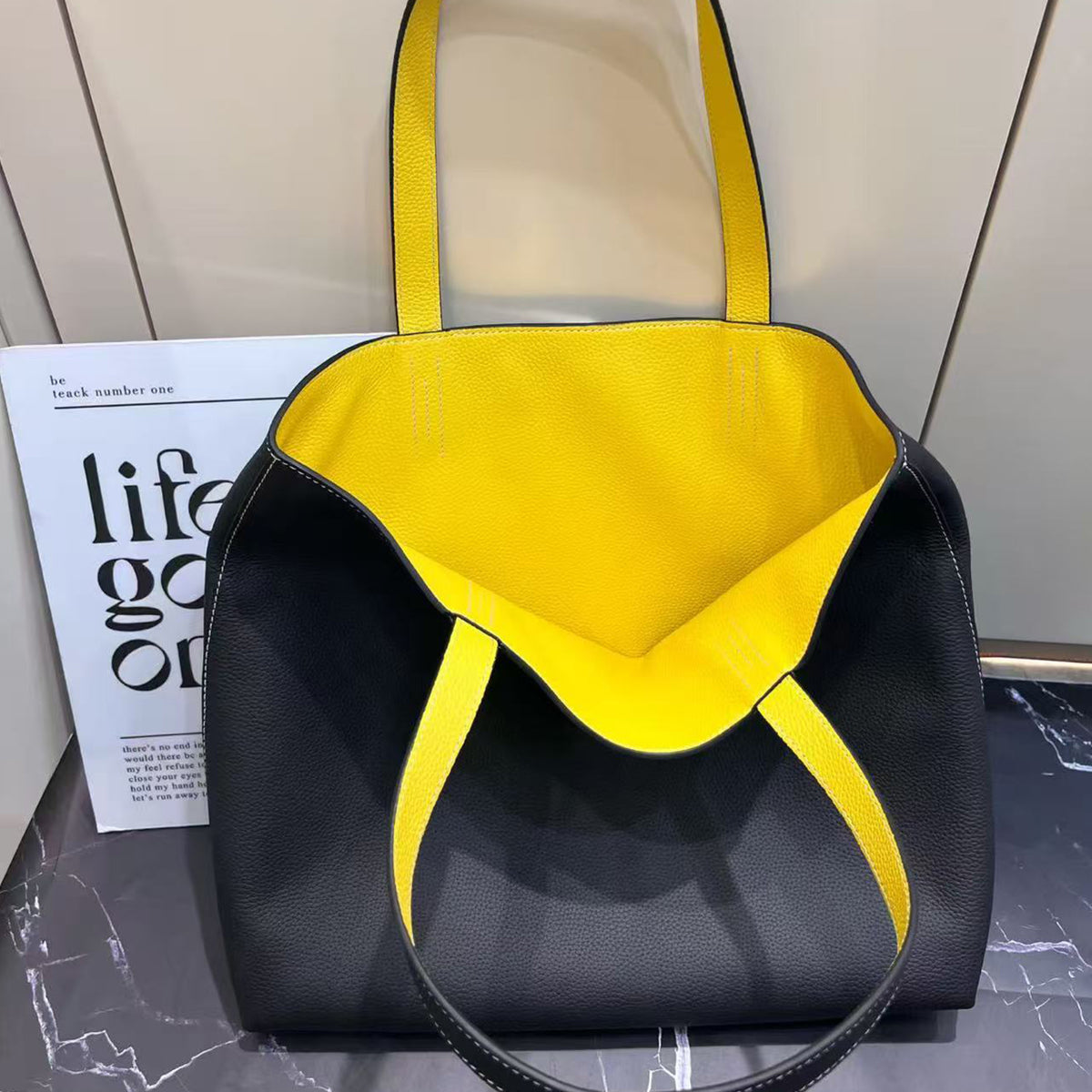 PD1095] 36cm Large Top-Grain Cowhide Leather Tote Bag, Double-Sided Shoulder Bag PD1095