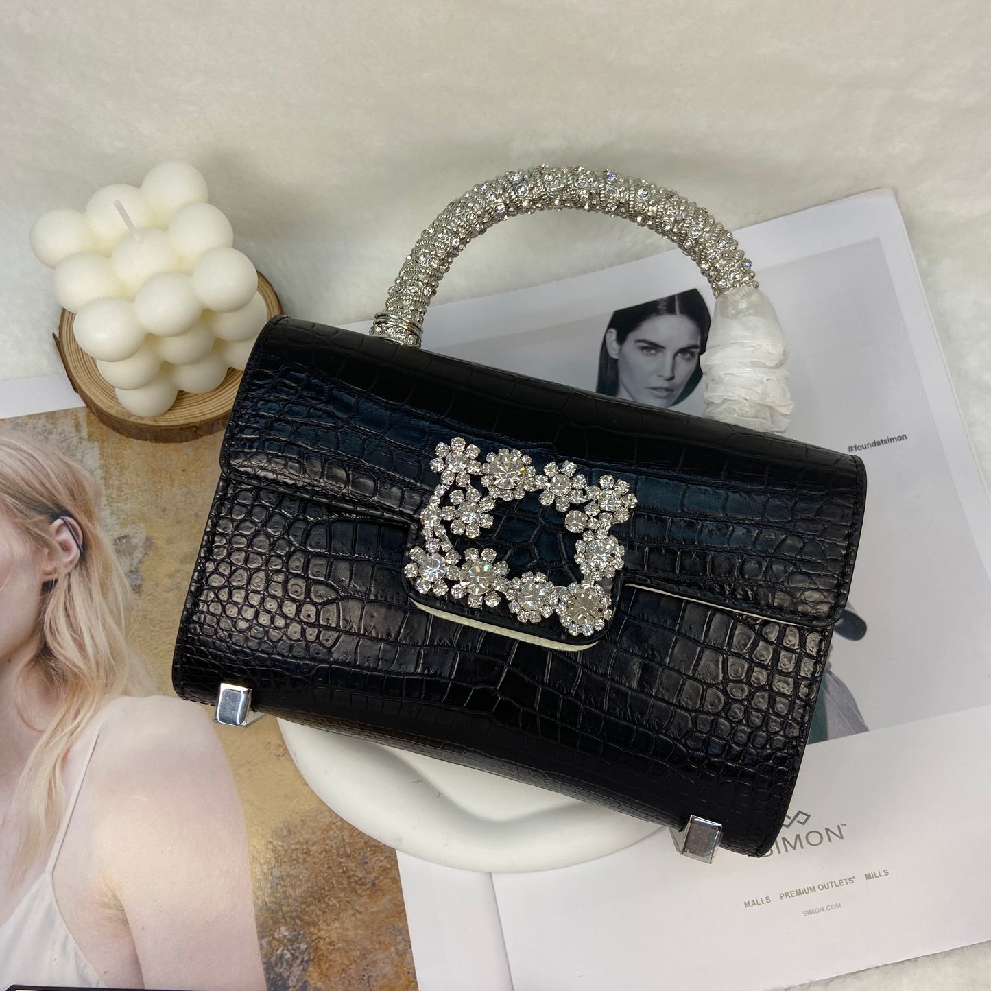 [PD1106] Premium Crocodile Leather Handheld Flap Bag PD1106