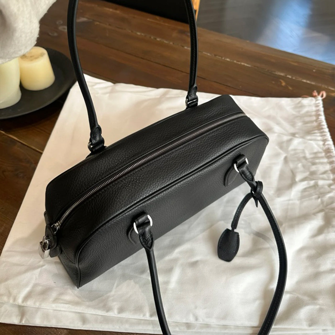 [PD1108] Genuine Natural Tumbled Top-Grain Cowhide bowling Boston Soft breathable with patina beauty French style size 32cm shoulder baguette bag PD1108