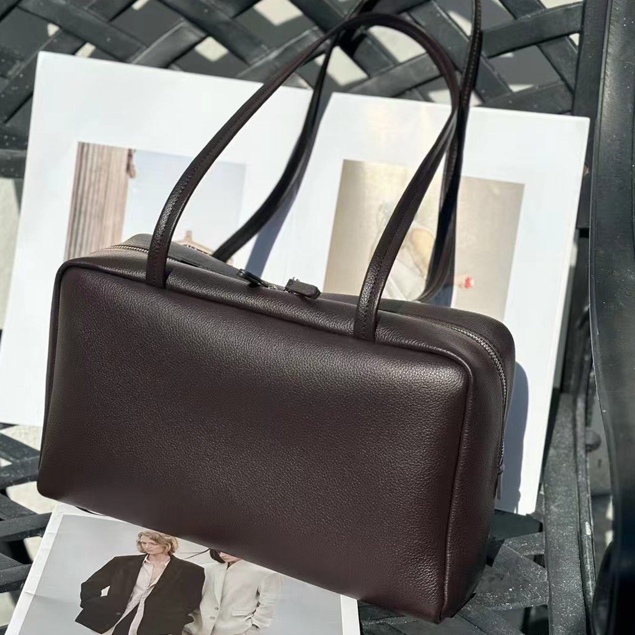 [PD1109] Top Grain leather Calfskin Shoulder bag Boston size 30cm, Smooth & Durable, Everyday Essential work wear Bag PD1109