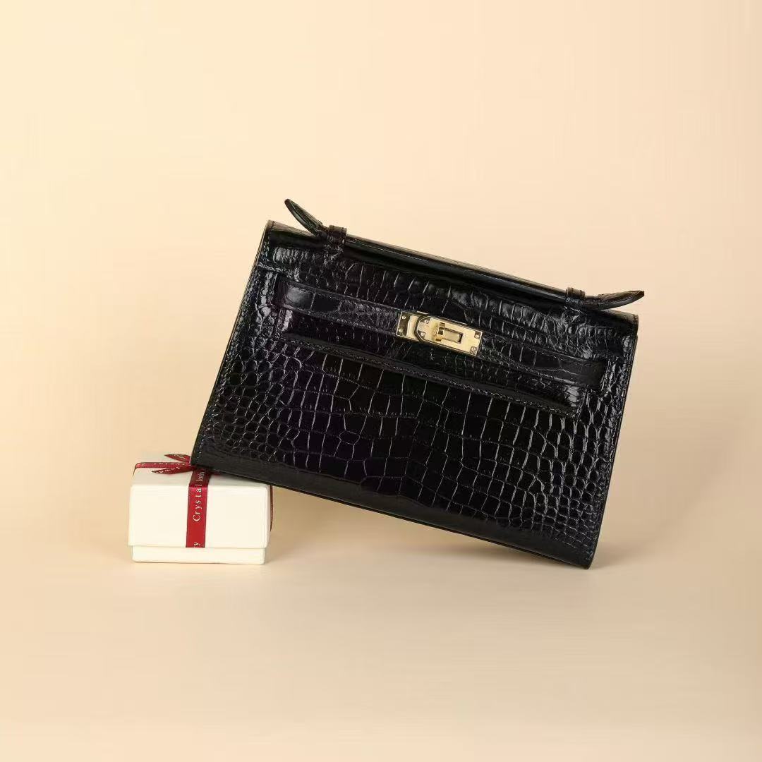 [PD1111]Limited edition Genuine crocodile leather size 22cm handbag durable gold hardware for events PD1111
