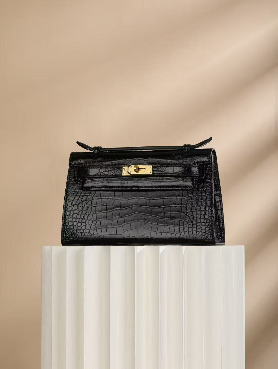 [PD1111]Limited edition Genuine crocodile leather size 22cm handbag durable gold hardware for events PD1111