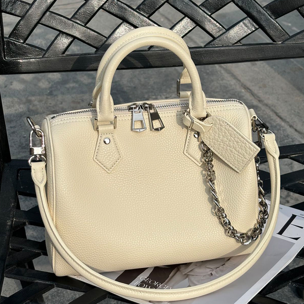 [PD1118] Classic Boston Handbag – Premium Top-Grain Cowhide Leather, Large Capacity, Soft Leather, Suitable for Shoulder or Crossbody Wear PD1118