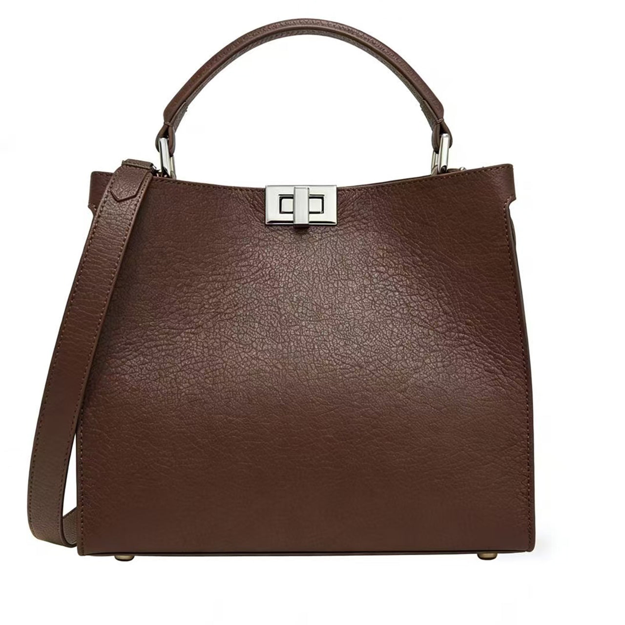 [PD1127] High End handmade top handle bag Full grain cow leather size 27cm buttery soft thick pebbled leather shoulder crossbody stainless steel hardware PD1127
