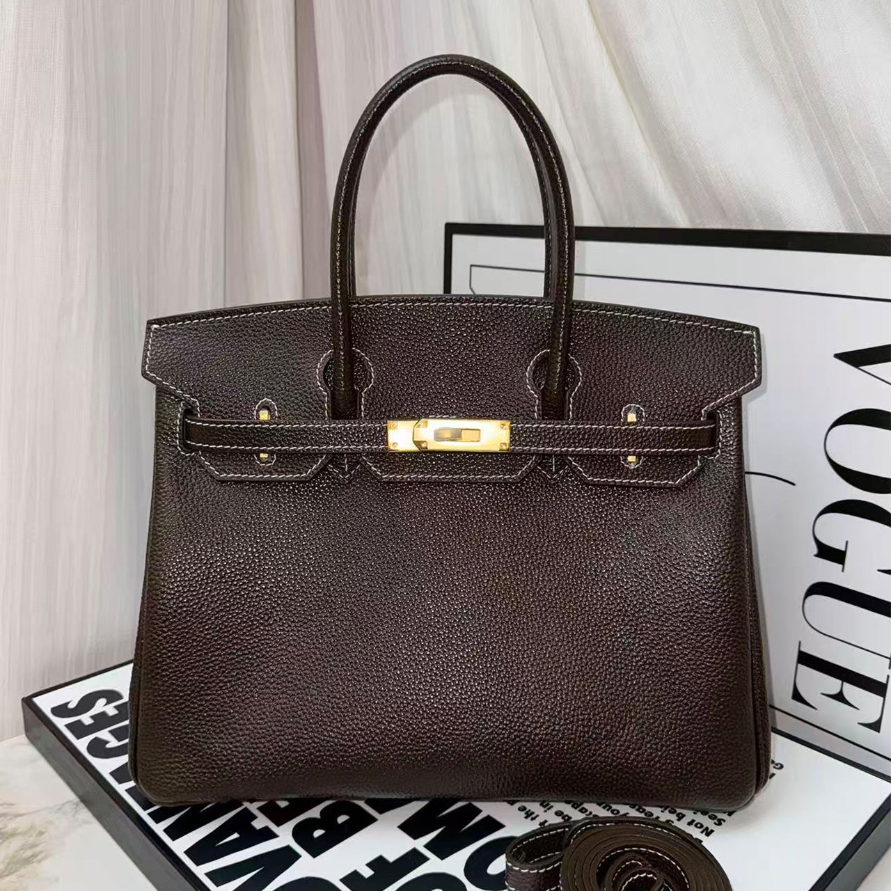 [PD1130]Luxury grade handmade original barenia leather bk size 30cm gold hardware with long strap handbag crossbody (no holes) PD1130