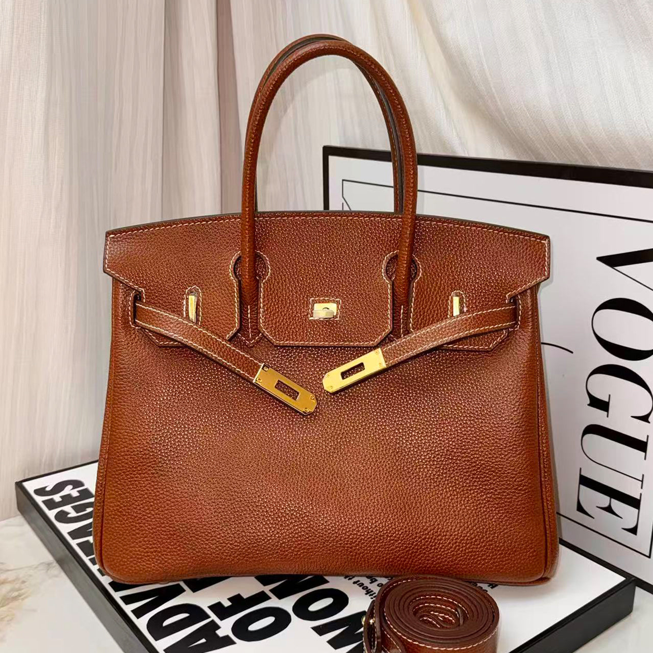 [PD1130]Luxury grade handmade original barenia leather bk size 30cm gold hardware with long strap handbag crossbody (no holes) PD1130