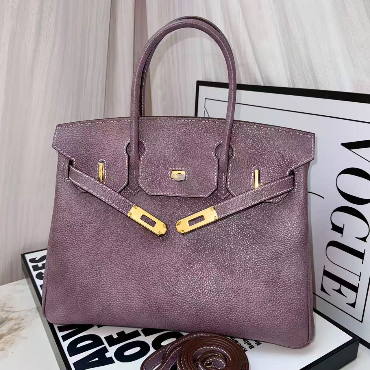 [PD1130]Luxury grade handmade original barenia leather bk size 30cm gold hardware with long strap handbag crossbody (no holes) PD1130