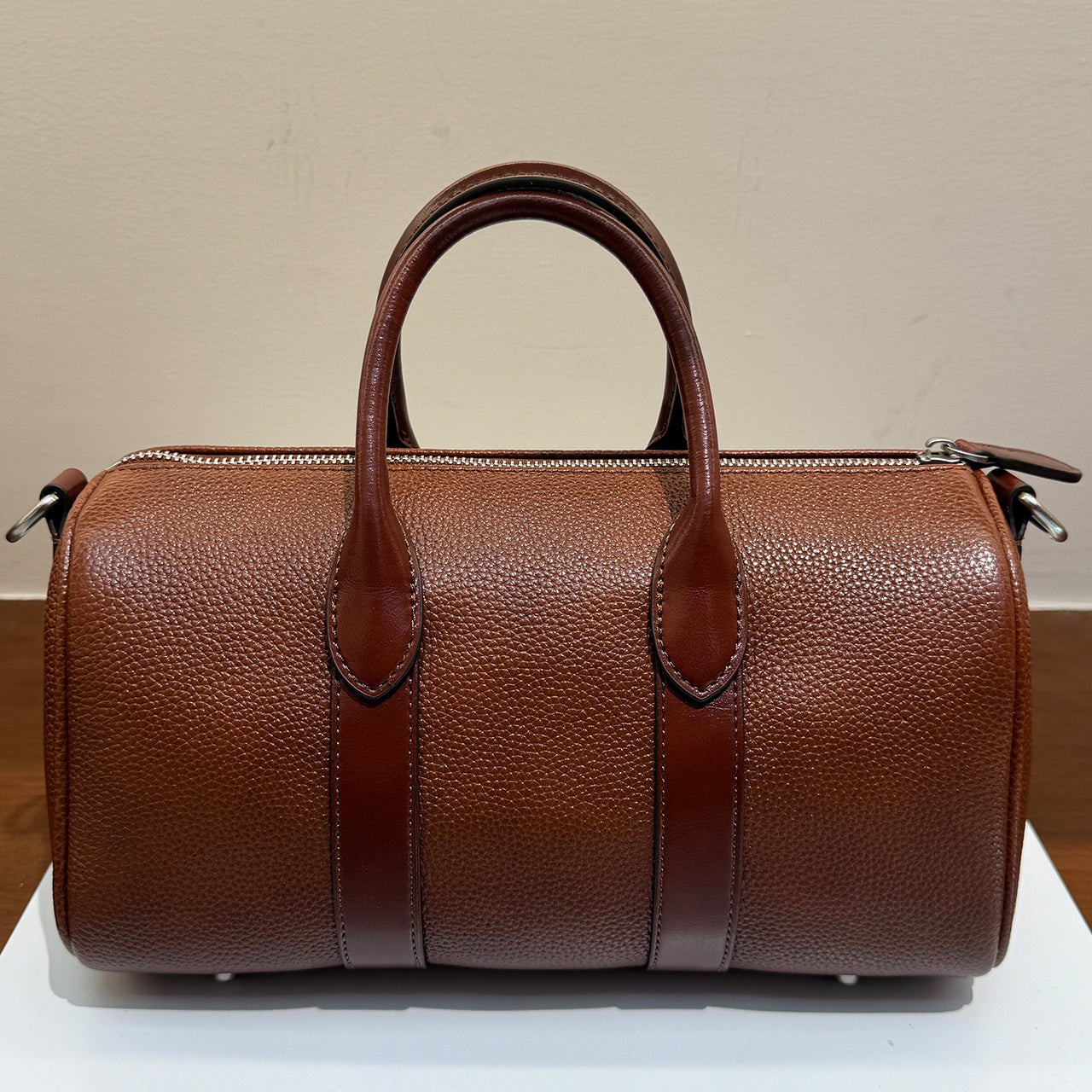 [PD1132] Luxury grade barenia leather size 29cm Boston bag can fit long wallet cowhide shoulder crossbody bag matte silver hardware  PD1132