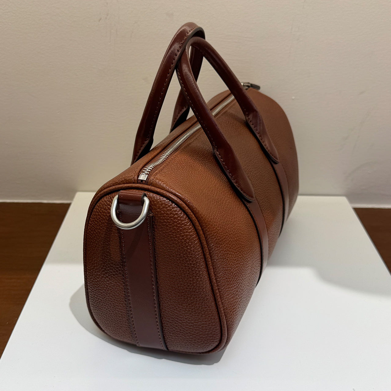 [PD1132] Luxury grade barenia leather size 29cm Boston bag can fit long wallet cowhide shoulder crossbody bag matte silver hardware  PD1132